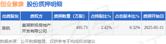 创业慧康（300451）股东葛航质押49573万股占总股本032%